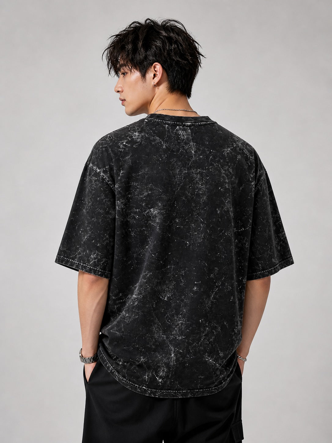 VAYRAA Acid Washed Oversized Tee – 240 GSM Premium Black