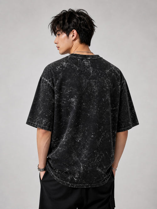 VAYRAA Acid Washed Oversized Tee – 240 GSM Premium Black