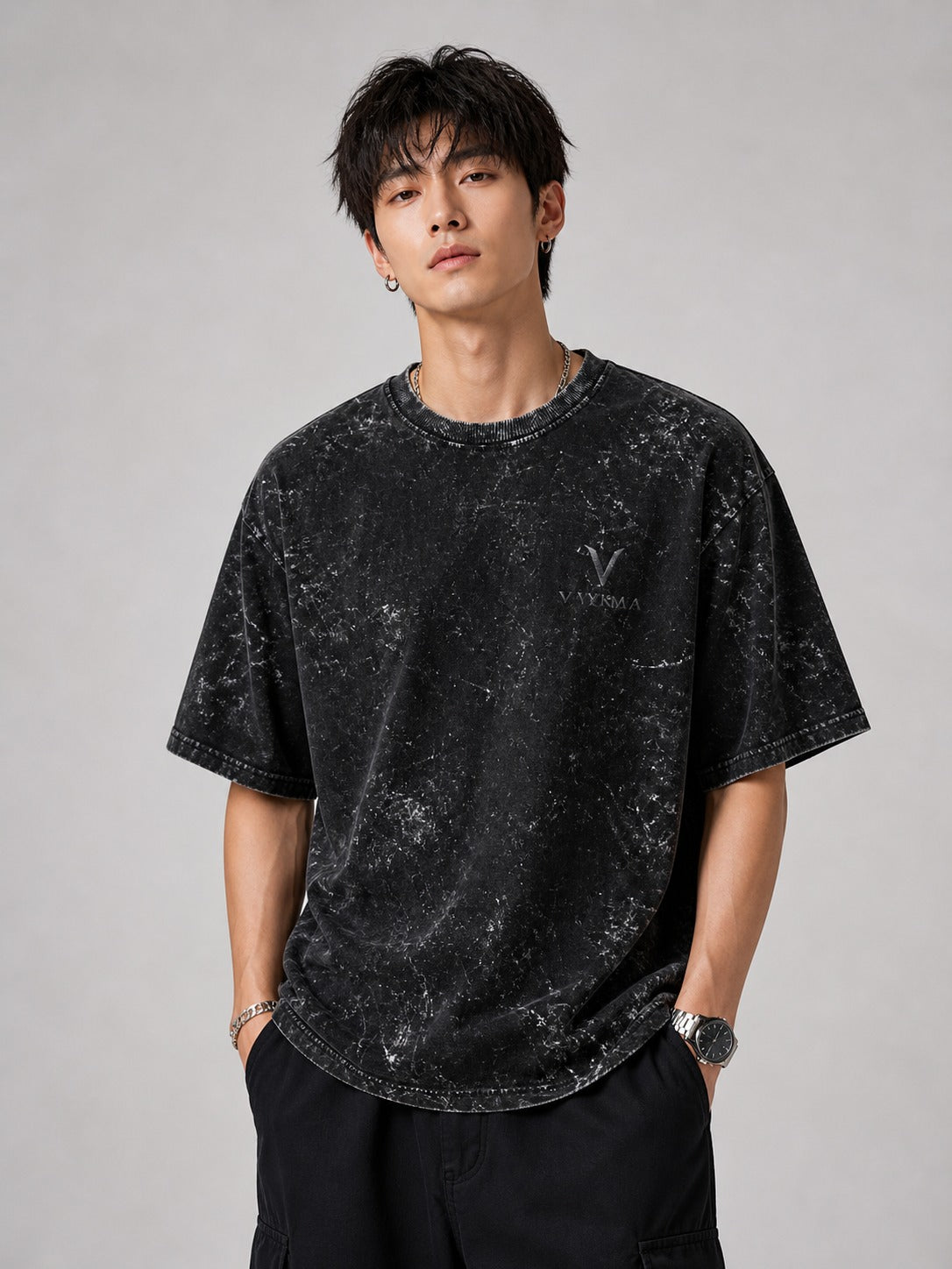 VAYRAA Acid Washed Oversized Tee – 240 GSM Premium Black